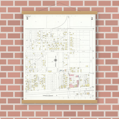 Old map wall art mockup — magnetic wood frame on brick wall — Sanborn Fire Insurance Map from Pasadena, Harris County, Texas (1940), Sheet #0002