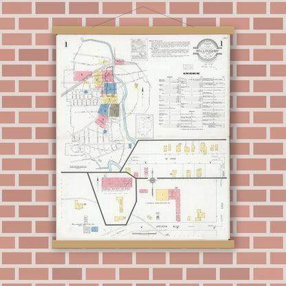 Old map wall art mockup — magnetic wood frame on brick wall — Sanborn Fire Insurance Map from Willoughby, Lake County, Ohio (1931) - Complete Map Set