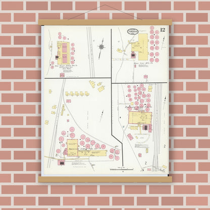 Old map wall art mockup — magnetic wood frame on brick wall — Sanborn Fire Insurance Map from Toronto, Jefferson County, Ohio (1911), Sheet #0012