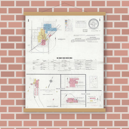Old map wall art mockup — magnetic wood frame on brick wall — Sanborn Fire Insurance Map from Coal City, Grundy County, Illinois (1933) - Complete Map Set