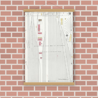 Old map wall art mockup — magnetic wood frame on brick wall — Sanborn Fire Insurance Map from Chicago, Cook County, Illinois (1920), Sheet #0018