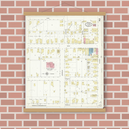 Old map wall art mockup — magnetic wood frame on brick wall — Sanborn Fire Insurance Map from Lynn, Randolph County, Indiana (1912), Sheet #0002