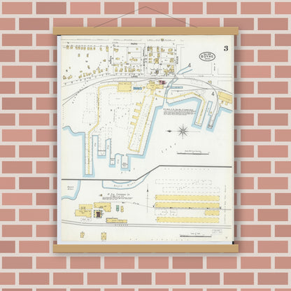 Old map wall art mockup — magnetic wood frame on brick wall — Sanborn Fire Insurance Map from Boyne City, Charlevoix County, Michigan (1905), Sheet #0003
