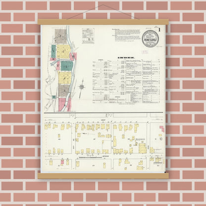 Old map wall art mockup — magnetic wood frame on brick wall — Sanborn Fire Insurance Map from Honesdale, Wayne County, Pennsylvania (1912) - Complete Map Set