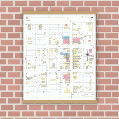 Old map wall art mockup — magnetic wood frame on brick wall — Sanborn Fire Insurance Map from Freer, Duval County, Texas (1948), Sheet #0002