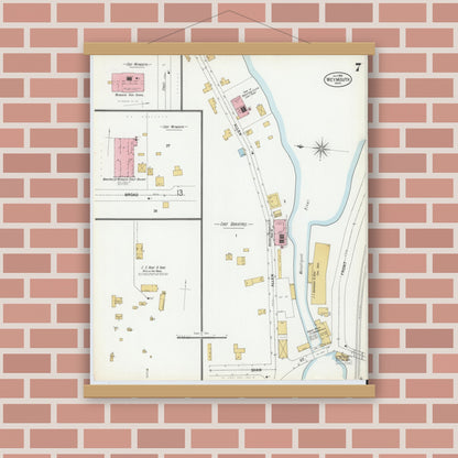 Old map wall art mockup — magnetic wood frame on brick wall — Sanborn Fire Insurance Map from Weymouth, Norfolk County, Massachusetts (1899), Sheet #0007
