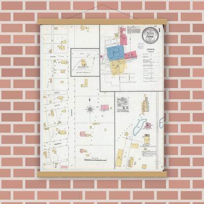Old map wall art mockup — magnetic wood frame on brick wall — Sanborn Fire Insurance Map from Xenia, Clay County, Illinois (1906) - Complete Map Set