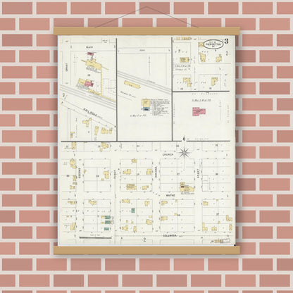 Old map wall art mockup — magnetic wood frame on brick wall — Sanborn Fire Insurance Map from Pierceton, Kosciusko County, Indiana (1901), Sheet #0003