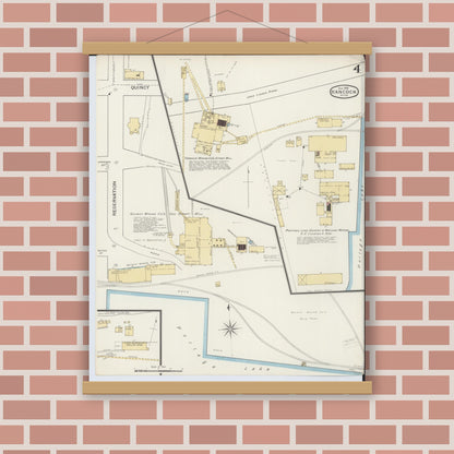 Old map wall art mockup — magnetic wood frame on brick wall — Sanborn Fire Insurance Map from Houghton, Houghton County, Michigan (1893), Sheet #0004
