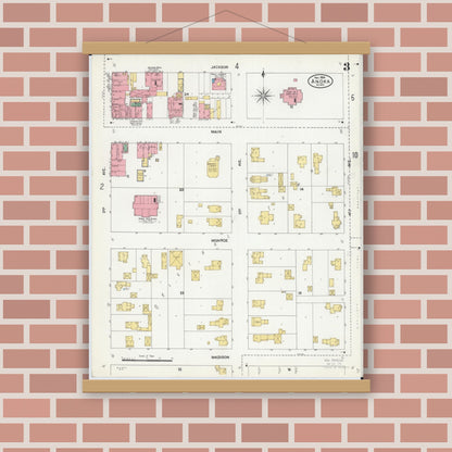 Old map wall art mockup — magnetic wood frame on brick wall — Sanborn Fire Insurance Map from Anoka, Anoka County, Minnesota (1904), Sheet #0003