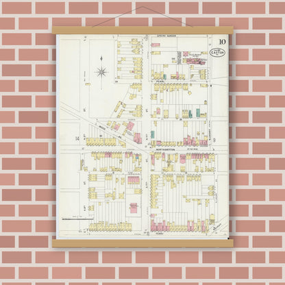 Old map wall art mockup — magnetic wood frame on brick wall — Sanborn Fire Insurance Map from Easton, Northampton County, Pennsylvania (1897), Sheet #0010