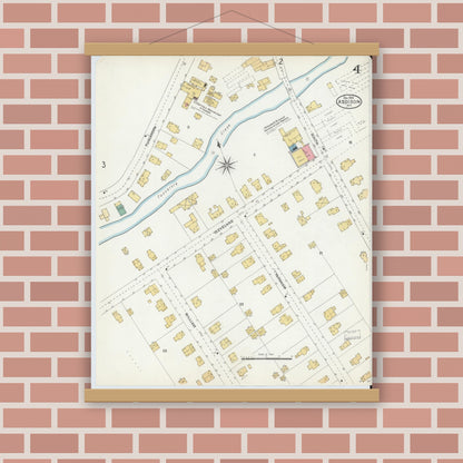 Old map wall art mockup — magnetic wood frame on brick wall — Sanborn Fire Insurance Map from Addison, Steuben County, New York (1903), Sheet #0004