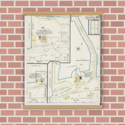 Old map wall art mockup — magnetic wood frame on brick wall — Sanborn Fire Insurance Map from Ashland, Ashland County, Wisconsin (1886), Sheet #0010