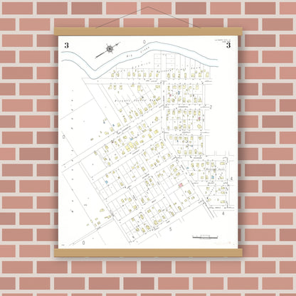Old map wall art mockup — magnetic wood frame on brick wall — Sanborn Fire Insurance Map from La Porte City, Black Hawk County, Iowa (1948), Sheet #0003
