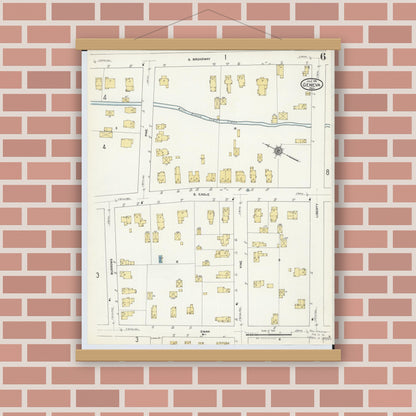 Old map wall art mockup — magnetic wood frame on brick wall — Sanborn Fire Insurance Map from Geneva, Ashtabula County, Ohio (1911), Sheet #0006