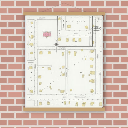 Old map wall art mockup — magnetic wood frame on brick wall — Sanborn Fire Insurance Map from Lewisville, Denton County, Texas (1921), Sheet #0004