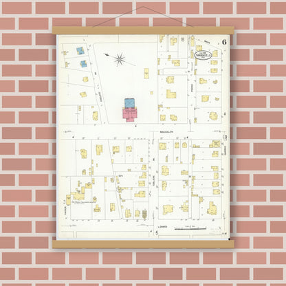 Old map wall art mockup — magnetic wood frame on brick wall — Sanborn Fire Insurance Map from San Angelo, Tom Green County, Texas (1908), Sheet #0006