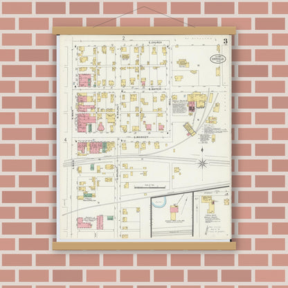 Old map wall art mockup — magnetic wood frame on brick wall — Sanborn Fire Insurance Map from Orrville, Wayne County, Ohio (1899), Sheet #0003