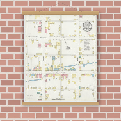 Old map wall art mockup — magnetic wood frame on brick wall — Sanborn Fire Insurance Map from McConnellsburgh, Fulton County, Pennsylvania (1894), Sheet #0001