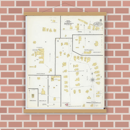 Old map wall art mockup — magnetic wood frame on brick wall — Sanborn Fire Insurance Map from Charlevoix, Charlevoix County, Michigan (1907), Sheet #0008