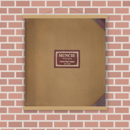 Old map wall art mockup — magnetic wood frame on brick wall — Sanborn Fire Insurance Map from Muncie, Delaware County, Indiana (1950), Sheet #0001