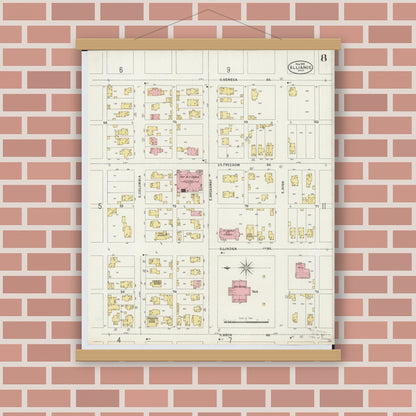 Old map wall art mockup — magnetic wood frame on brick wall — Sanborn Fire Insurance Map from Alliance, Stark County, Ohio (1898), Sheet #0008