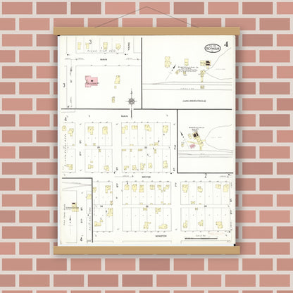 Old map wall art mockup — magnetic wood frame on brick wall — Sanborn Fire Insurance Map from Seymour, Wayne County, Iowa (1913), Sheet #0004