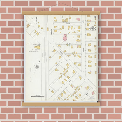 Old map wall art mockup — magnetic wood frame on brick wall — Sanborn Fire Insurance Map from Elmore, Ottawa County, Ohio (1899), Sheet #0004