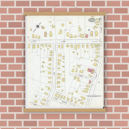 Old map wall art mockup — magnetic wood frame on brick wall — Sanborn Fire Insurance Map from Geneva, Ashtabula County, Ohio (1919), Sheet #0003
