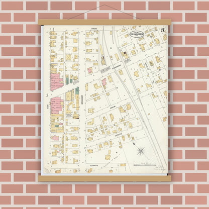Old map wall art mockup — magnetic wood frame on brick wall — Sanborn Fire Insurance Map from Columbus Grove, Putnam County, Ohio (1901), Sheet #0003