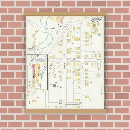 Old map wall art mockup — magnetic wood frame on brick wall — Sanborn Fire Insurance Map from Attleboro, Bristol County, Massachusetts (1911) - Complete Map Set