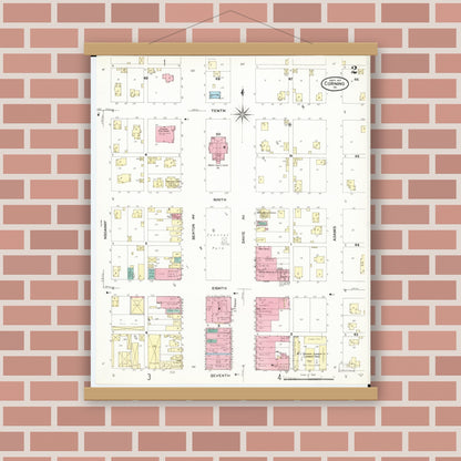 Old map wall art mockup — magnetic wood frame on brick wall — Sanborn Fire Insurance Map from Corning, Adams County, Iowa (1907), Sheet #0002