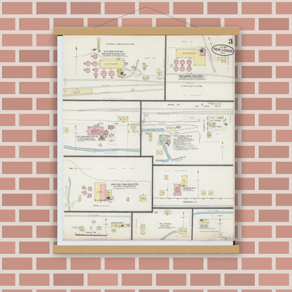 Old map wall art mockup — magnetic wood frame on brick wall — Sanborn Fire Insurance Map from New Lisbon, Columbiana County, Ohio (1887), Sheet #0003