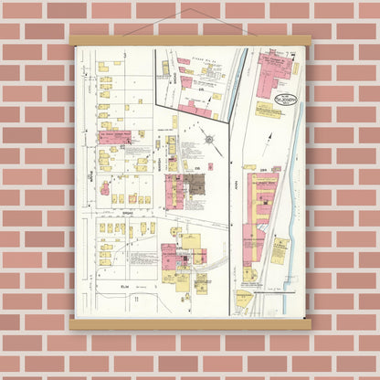Old map wall art mockup — magnetic wood frame on brick wall — Sanborn Fire Insurance Map from Saint Joseph, Berrien County, Michigan (1921), Sheet #0007