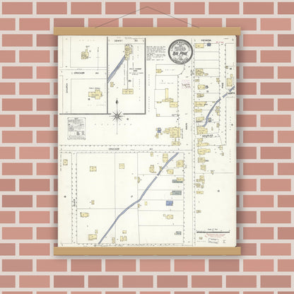 Old map wall art mockup — magnetic wood frame on brick wall — Sanborn Fire Insurance Map from Big Pine, Inyo County, California (1909), Sheet #0001