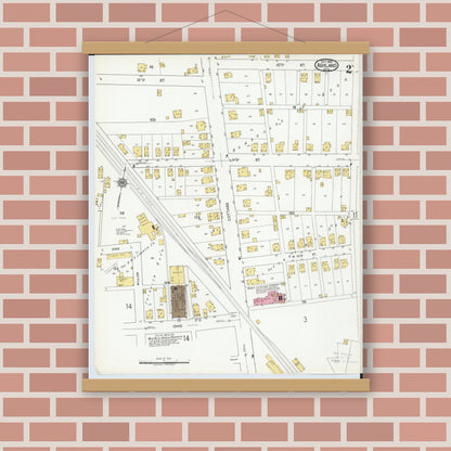 Old map wall art mockup — magnetic wood frame on brick wall — Sanborn Fire Insurance Map from Ashland, Ashland County, Ohio (1919), Sheet #0002