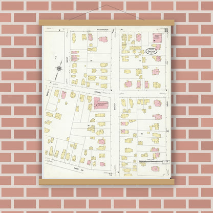 Old map wall art mockup — magnetic wood frame on brick wall — Sanborn Fire Insurance Map from Oneida, Madison County, New York (1909), Sheet #0011