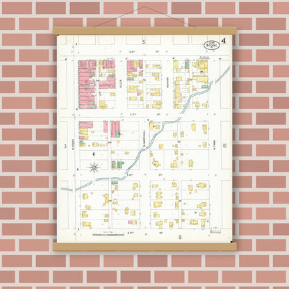 Old map wall art mockup — magnetic wood frame on brick wall — Sanborn Fire Insurance Map from Boone, Boone County, Iowa (1900), Sheet #0004