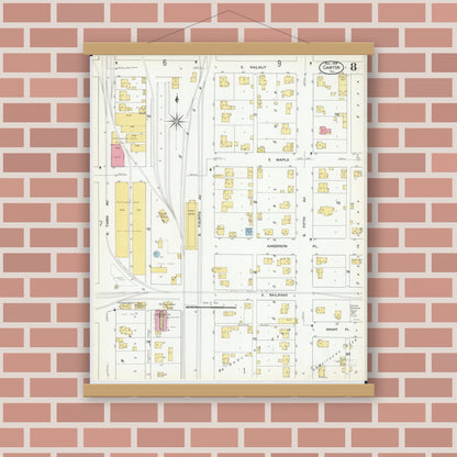 Old map wall art mockup — magnetic wood frame on brick wall — Sanborn Fire Insurance Map from Canton, Fulton County, Illinois (1909), Sheet #0008