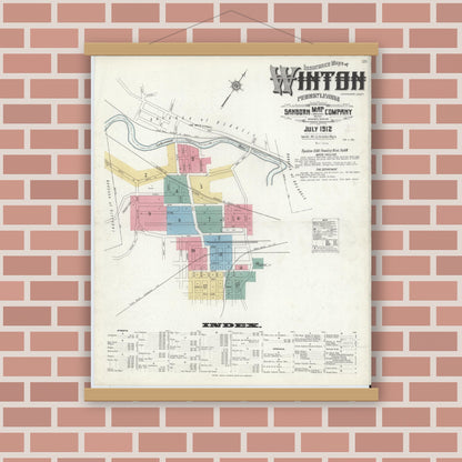 Old map wall art mockup — magnetic wood frame on brick wall — Sanborn Fire Insurance Map from Winton, Lackawanna County, Pennsylvania (1912) - Complete Map Set