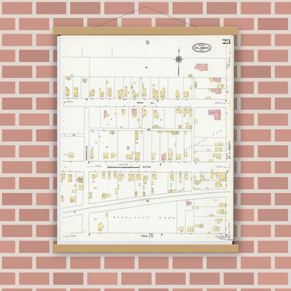 Old map wall art mockup — magnetic wood frame on brick wall — Sanborn Fire Insurance Map from Delaware, Delaware County, Ohio (1911), Sheet #0023