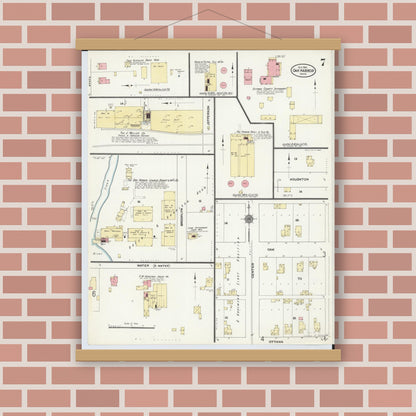 Old map wall art mockup — magnetic wood frame on brick wall — Sanborn Fire Insurance Map from Oak Harbor, Ottawa County, Ohio (1910), Sheet #0007