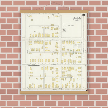 Old map wall art mockup — magnetic wood frame on brick wall — Sanborn Fire Insurance Map from Titusville, Crawford County, Pennsylvania (1898), Sheet #0012