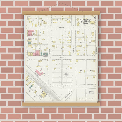 Old map wall art mockup — magnetic wood frame on brick wall — Sanborn Fire Insurance Map from Pleasant Hill, Cass County, Missouri (1893), Sheet #0003