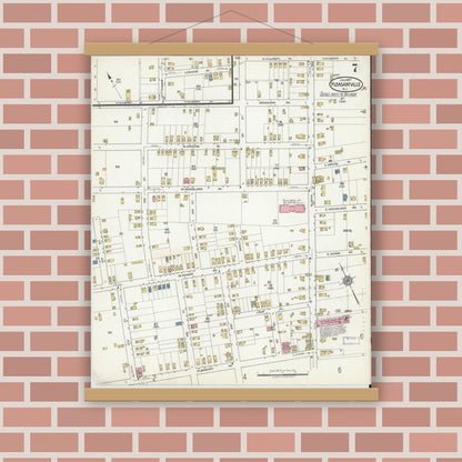 Old map wall art mockup — magnetic wood frame on brick wall — Sanborn Fire Insurance Map from Pleasantville, Atlantic County, New Jersey (1917), Sheet #0007