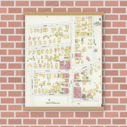 Old map wall art mockup — magnetic wood frame on brick wall — Sanborn Fire Insurance Map from Cortland, Cortland County, New York (1902), Sheet #0005
