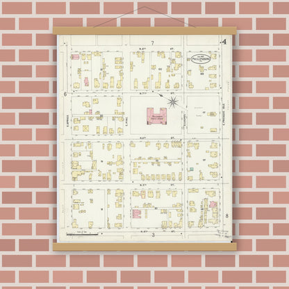 Old map wall art mockup — magnetic wood frame on brick wall — Sanborn Fire Insurance Map from Philipsburg, Centre County, Pennsylvania (1897), Sheet #0004