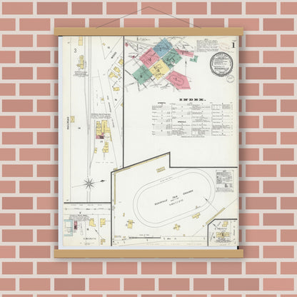 Old map wall art mockup — magnetic wood frame on brick wall — Sanborn Fire Insurance Map from Hicksville, Defiance County, Ohio (1899) - Complete Map Set