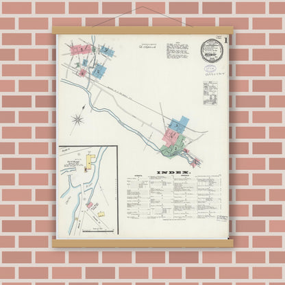 Old map wall art mockup — magnetic wood frame on brick wall — Sanborn Fire Insurance Map from Medway, Norfolk County, Massachusetts (1897) - Complete Map Set