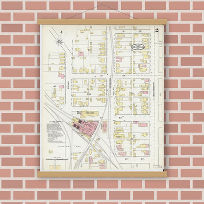 Old map wall art mockup — magnetic wood frame on brick wall — Sanborn Fire Insurance Map from Columbus, Bartholomew County, Indiana (1892), Sheet #0002